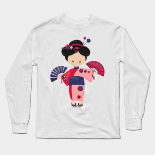 Japanese Girl, Japan, Cute Girl, Pink Kimono Long Sleeve T-Shirt